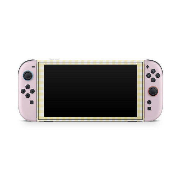 Yellow Gingham Nintendo Switch 2 Skin: Console & Joy-Con Decal Wrap