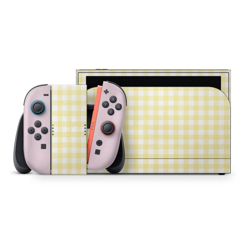 Yellow Gingham Nintendo Switch 2 Skin: Console & Joy-Con Decal Wrap