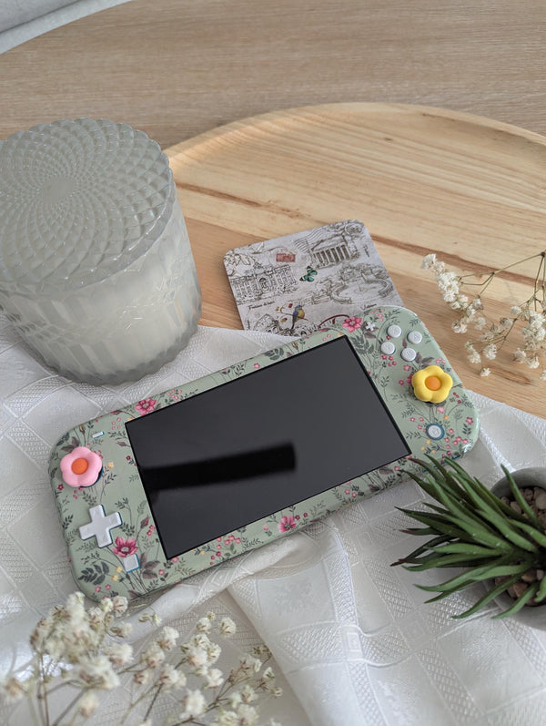 Nintendo Switch Lite Skin  Foliage Green with Little Flowers | Cute Floral Protective Vinyl Decal
