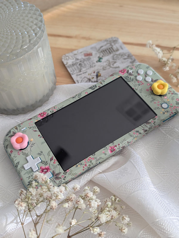 Nintendo Switch Lite Skin  Foliage Green with Little Flowers | Cute Floral Protective Vinyl Decal