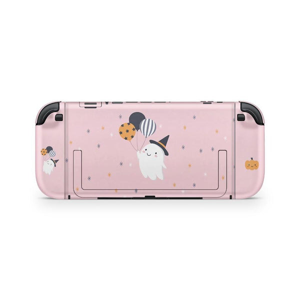 Cute Ghost Halloween Nintendo Switch 2 Skin  Pink Sage Console / Joy-Con Decal | Kawaii Pumpkin & Ghost Design
