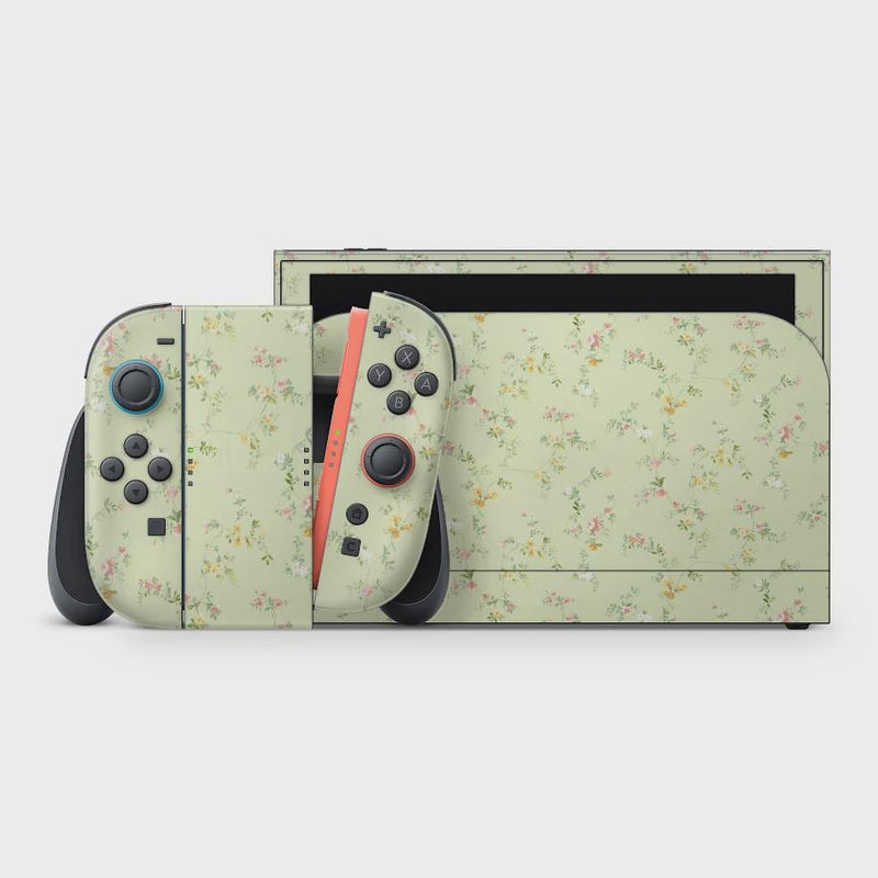 Pastel Green Floral Nintendo Switch 2 Skin: Protective Decal Wrap
