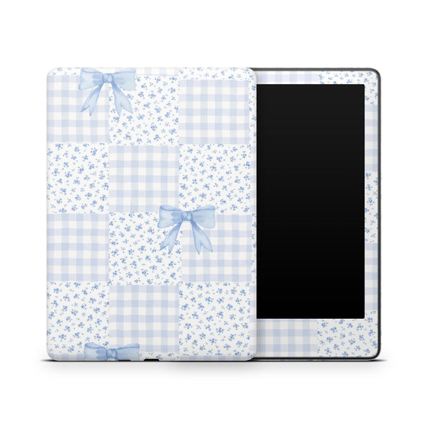 Vintage Blue Bow Patchwork Kindle Decals Skins Full Wrap