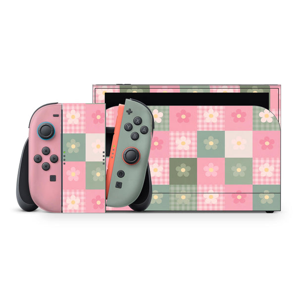 Nintendo Switch 2 Skin Blush Sage Patchwork Full Wrap Cover