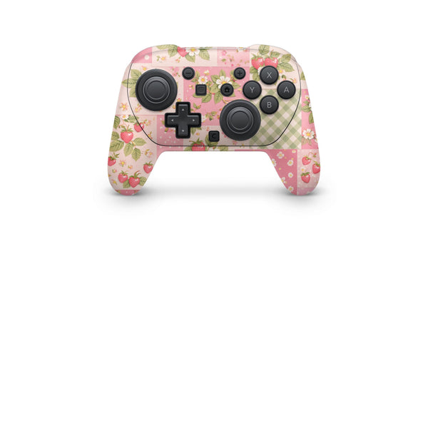 Nintendo Switch 2 Pro Controller Skin Strawberry Cozy Patchwork Wrap Cover