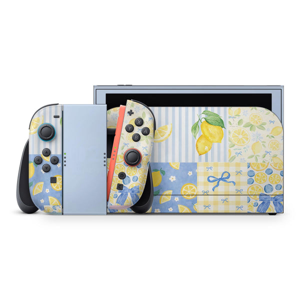 Nintendo Switch 2 Skin Lemon Blue Coquette Patchwork Full Wrap Cover