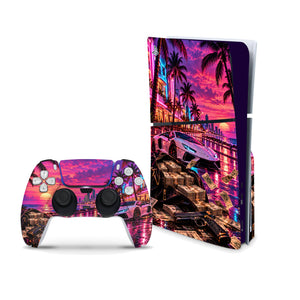 Miami Vice City PS5 Slim console and controller bundle skin
