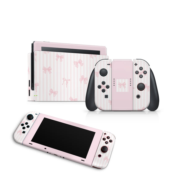 Nintendo Switch Skin Decals - Bows Pink - Wrap Vinyl Sticker