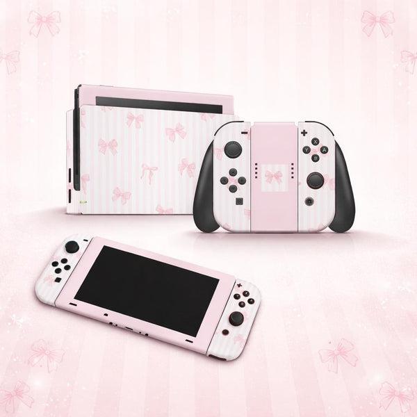 Nintendo Switch Skin Decals - Bows Pink - Wrap Vinyl Sticker