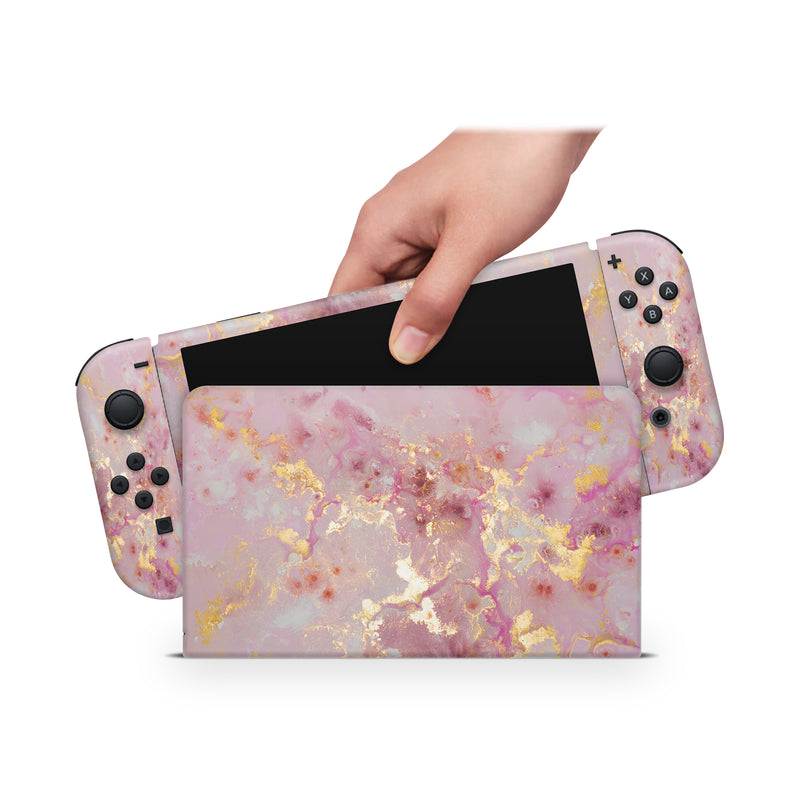 Nintendo Switch Oled Skin Decals - Pink Gold - Full Wrap vinyl Sticker - ZoomHitskin