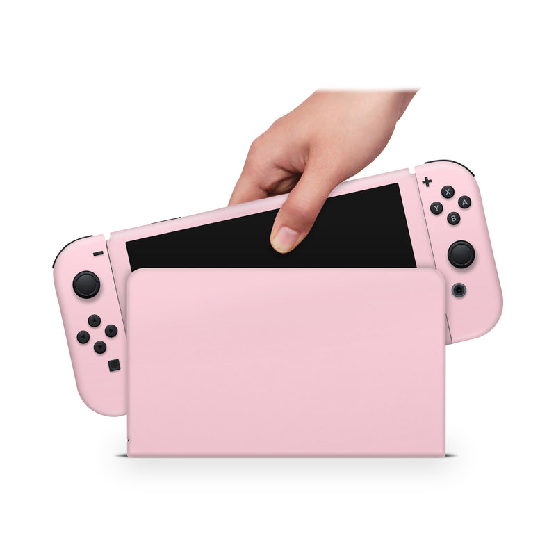 Nintendo Switch Oled Skin Decals - Solid Pink - Full Wrap vinyl Sticker - ZoomHitskin