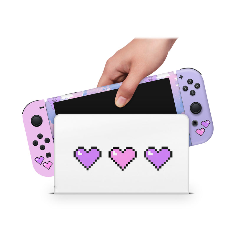 Nintendo Switch Oled Skin Decals - Cute Hearts - Full Wrap vinyl Sticker - ZoomHitskin