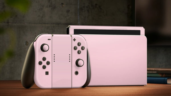 Nintendo Switch Oled Skin Decals - Solid Pink - Full Wrap vinyl Sticker - ZoomHitskin