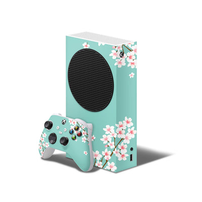 Turquoise Sakura Decal For Xbox Series S Console And Controller , Full Wrap Vinyl For Xbox Series S - ZoomHitskin