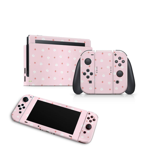 Bunny Strawberry Nintendo Switch Skin Decal For Console Joy-Con And Dock - ZoomHitskin