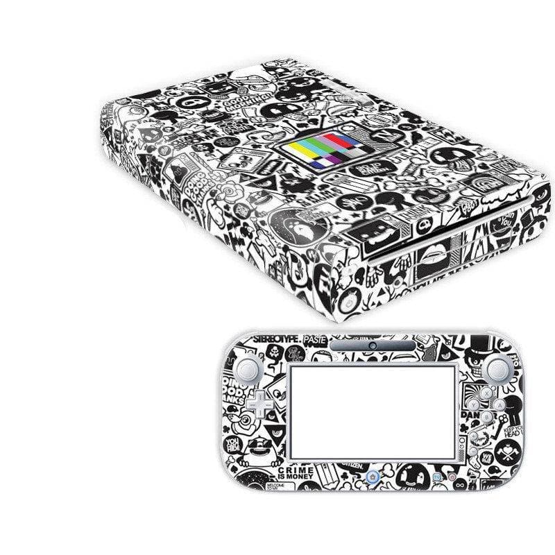 Wii U  Console Skin Decal Sticker Black And White Custom Design Set - ZoomHitskin
