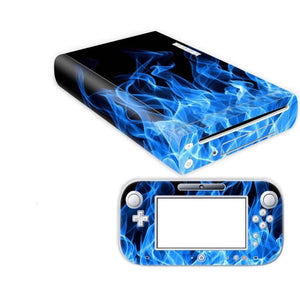 Wii U  Console Skin Decal Sticker Blue Fire Custom Design Set - ZoomHitskin
