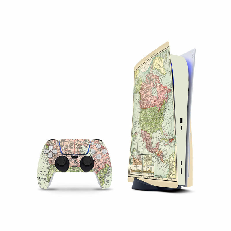 World Map Skin Decal For PS5 Playstation 5 Console And Controller , Full Wrap Vinyl For PS5 - ZoomHitskin