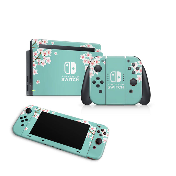 Full Nintendo Switch Console Joy-Con Skin Decal Sticker Blooming Aqua - ZoomHitskin