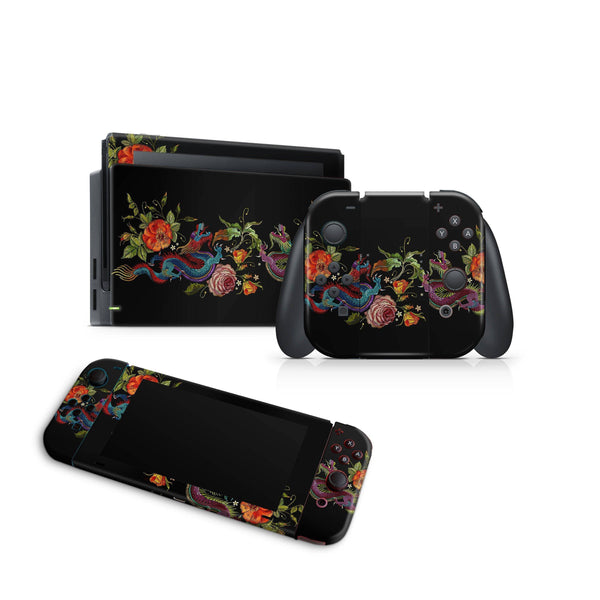 Full Nintendo Switch Console Joy-Con Skin Decal Sticker Embroidery Dragon - ZoomHitskin