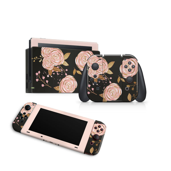 Golden Flowers Nintendo Switch Skin Decal For Console Joy-Con And Dock - ZoomHitskin