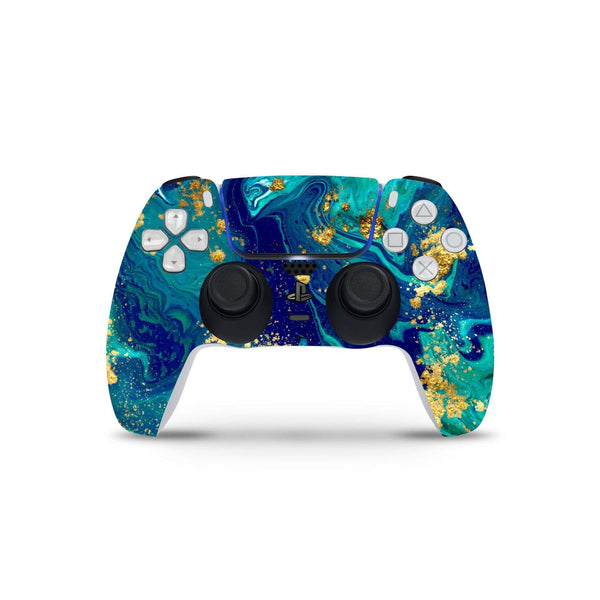 Golden Turquoise Decal For PS5 Playstation 5 Console And Controller , Full Wrap Vinyl For PS5 - ZoomHitskin