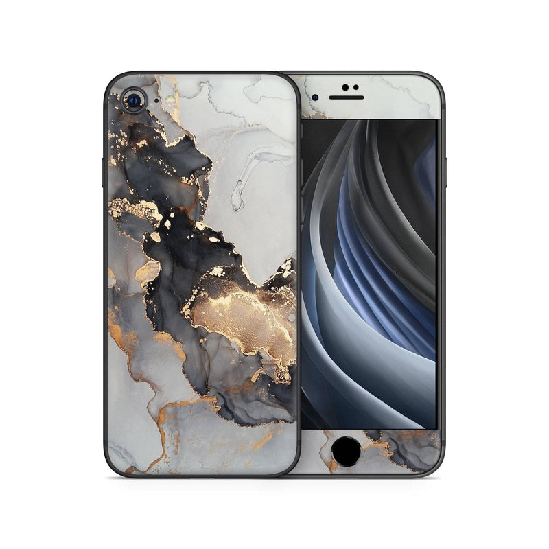Iphone SE 2020 Skin Decal Sticker Black Grey Marble Gold Gloss Granit Agate Black Texture Pattern Glossy Pale Dark Silver Sparkle Design Set - ZoomHitskin