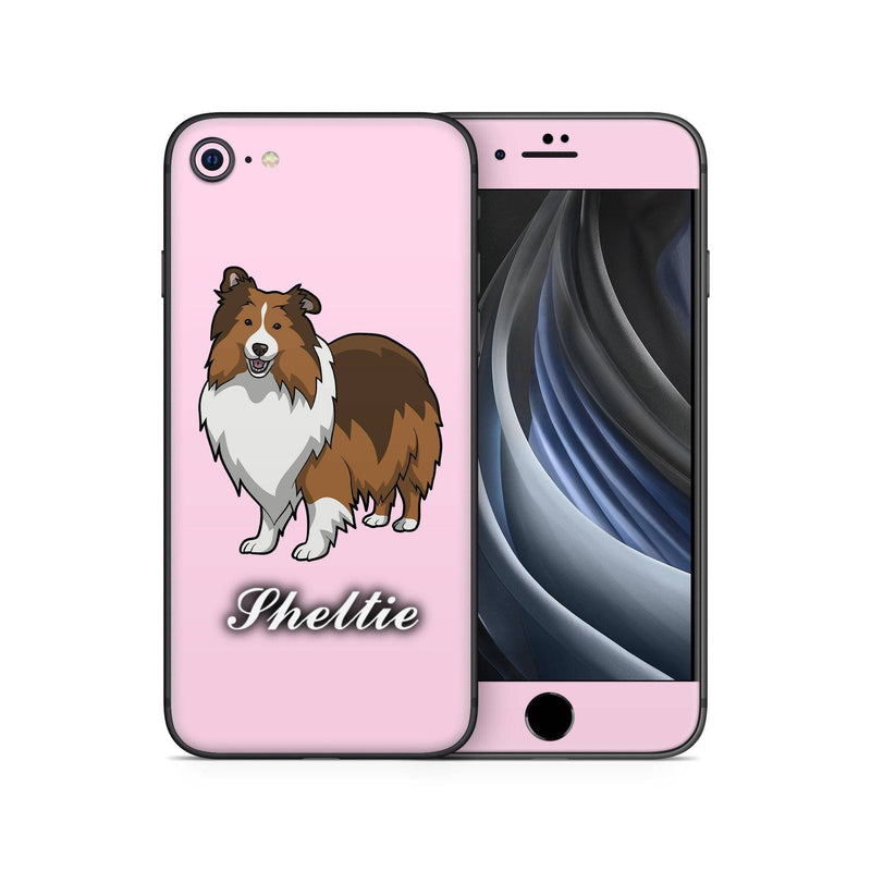Iphone SE 2020 Skin Decal Sticker Cute Sheltie Dog Shetland Puppy Cartoon Romantic Flowers Doggy Rose Shelties Accessoire Dogs Designs Set - ZoomHitskin