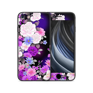 Iphone SE 2020 Skin Decal Sticker Decals Light Color Flowers Spring Floral Purple Botanic Pink Soft Blue Mauve Garden Sparkle Design Set - ZoomHitskin