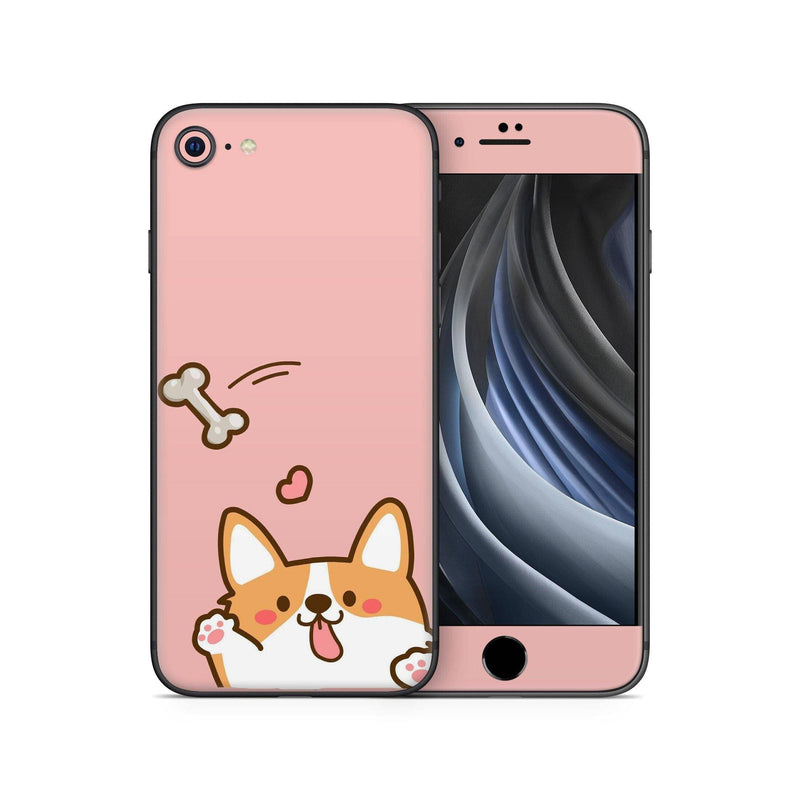 Iphone SE 2020 Skin Decal Sticker Dog Animal Yellow Pastel Pink Lite Aqua Soft Grey Pet Turquoise Puppy Corgi Anime Sparkle Rose Design Set - ZoomHitskin