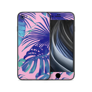 Iphone SE 2020 Skin Decal Sticker Pink Rose Botanic Pastel Color Leaf Floral Flowers Blue Turquoise Emerault Ocean Tropical Girly Design Set - ZoomHitskin