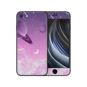 Iphone SE 2020 Skin Decal Sticker Purple Saturn Planet Comet Jupiter Zeus Cloudy Celest Earth Star Mars Rose Gloss Sky Ombre Plum Design Set - ZoomHitskin