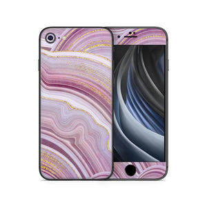 Iphone SE 2020 Skin Decal Sticker Soft Color Gold Quartz Agate Pink Pastel Purple Mauve Waves Mineral Light Color Gloss Full Plum Design Set - ZoomHitskin