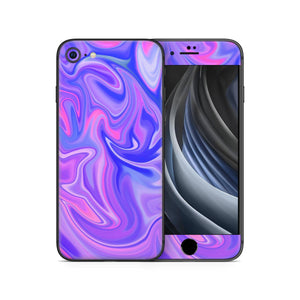 Iphone SE 2020 Skin Decal Sticker Waves Purple Liquid Gloss Pastel Abstract Pink Rose Art Paint Texture Mauve Violet Rosy Girly Designs Set - ZoomHitskin