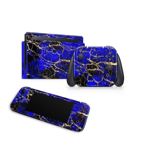 Marble Cobalt Nintendo Switch Skin Decal For Console Joy-Con And Dock - ZoomHitskin