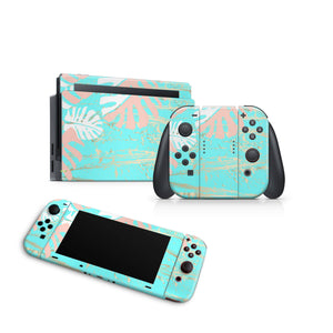 Nintendo Switch Console Joy-Con Skin Decal Sticker Petal Gardering Greenery Torrid Emerald Gold Glassy Coral Smooth Lime Custom Design Set - ZoomHitskin
