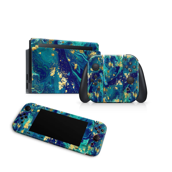 Nintendo Switch Skin Decal For Console Joy-Con And Dock Azure Liquid - ZoomHitskin