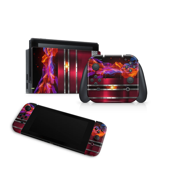 Nintendo Switch Skin Decal For Console Joy-Con And Dock Burning Steel - ZoomHitskin