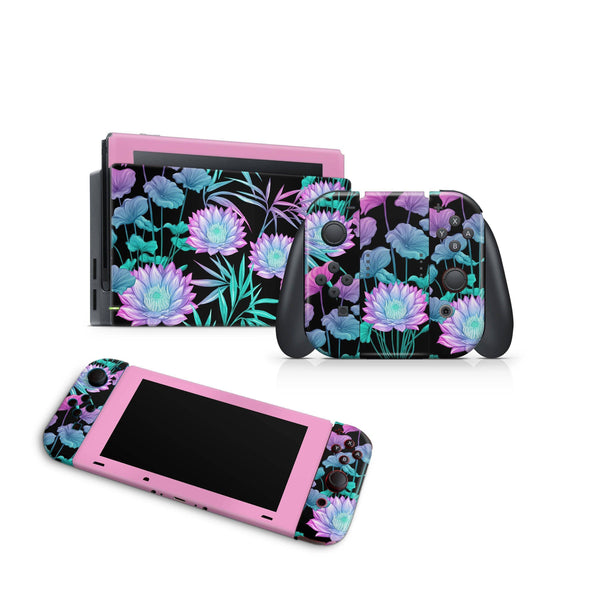 Nintendo Switch Skin Decal For Console Joy-Con And Dock Flower Neon - ZoomHitskin