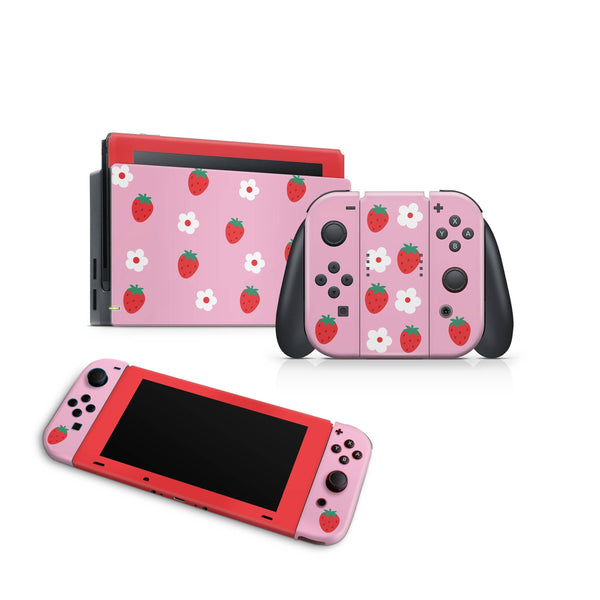 Nintendo Switch Skin Decal For Console Joy-Con And Dock Strawberries - ZoomHitskin