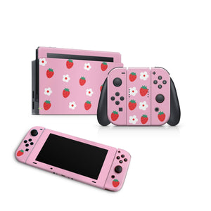 Nintendo Switch Skin Decal For Console Joy-Con And Dock Sugar Strawberries - ZoomHitskin