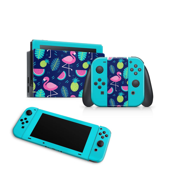 Nintendo Switch Skin Decal For Console Joy-Con And Dock Tropical Flamingos - ZoomHitskin