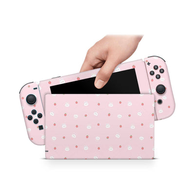 Bunny Strawberry Nintendo Switch Skin Decal For Console Joy-Con And Dock - ZoomHitskin