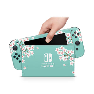 Full Nintendo Switch Console Joy-Con Skin Decal Sticker Blooming Aqua - ZoomHitskin