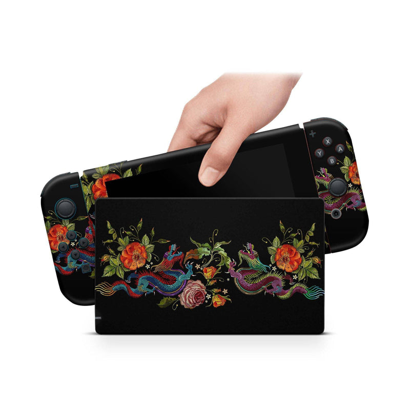 Full Nintendo Switch Console Joy-Con Skin Decal Sticker Embroidery Dragon - ZoomHitskin
