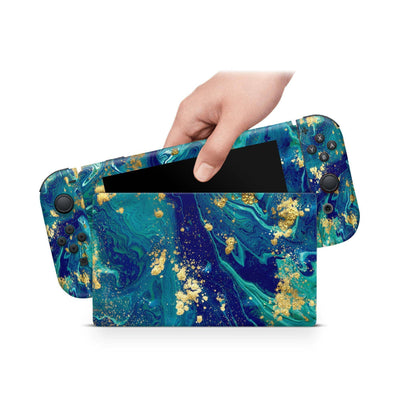 Nintendo Switch Skin Decal For Console Joy-Con And Dock Azure Liquid - ZoomHitskin
