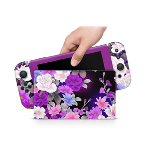 Nintendo Switch Skin Decal For Console Joy-Con And dock Purple Botanical - ZoomHitskin
