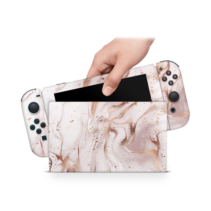 Nintendo Switch Skin Decal For Console Joy-Con And Dock Rose Gold Glitter - ZoomHitskin