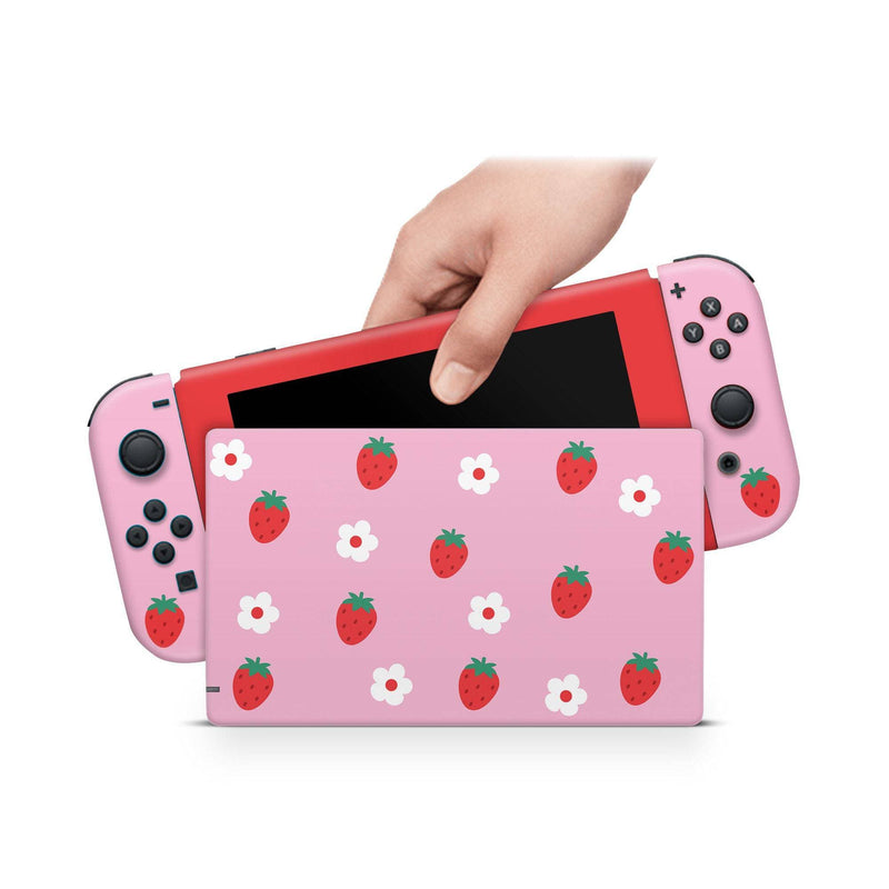Nintendo Switch Skin Decal For Console Joy-Con And Dock Strawberries - ZoomHitskin
