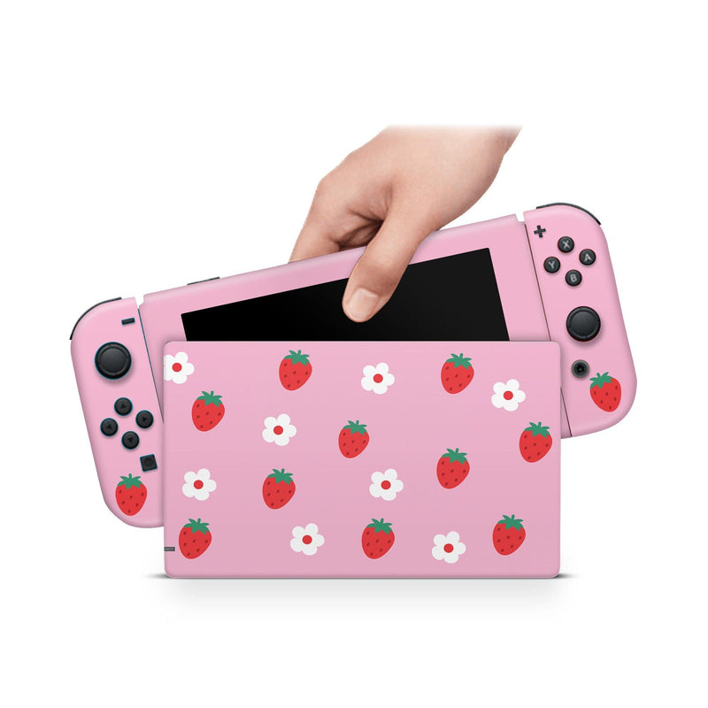 Nintendo Switch Skin Decal For Console Joy-Con And Dock Sugar Strawberries - ZoomHitskin